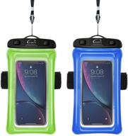 pshyx universal 100ft waterproof phone bag floating case with arm band for iphone 11 12 pro max xs xr x 8 7 6s plus samsung google lg phone up to 7 inch (pack of 2) - blue and green logo