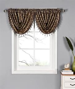 img 4 attached to 🍁 Dawson Shimmering Leaf Waterfall Window Valance, Chocolate - Size: 44 x 19 inches