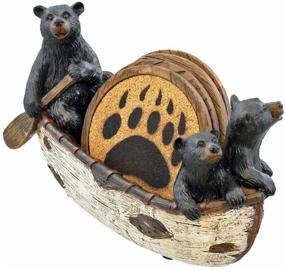 img 4 attached to 🐻 LL Home 3 Black Bears Canoeing Coaster Set - Rustic Cabin Canoe Cub Decor - 4 Coasters in Multicolor