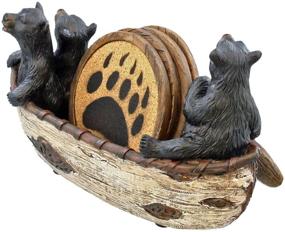 img 2 attached to 🐻 LL Home 3 Black Bears Canoeing Coaster Set - Rustic Cabin Canoe Cub Decor - 4 Coasters in Multicolor