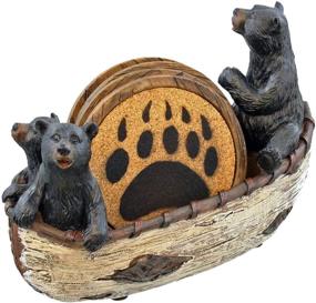 img 1 attached to 🐻 LL Home 3 Black Bears Canoeing Coaster Set - Rustic Cabin Canoe Cub Decor - 4 Coasters in Multicolor