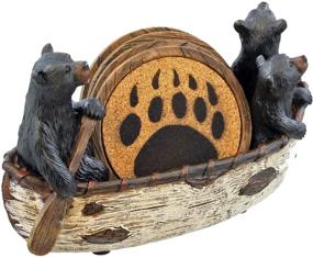 img 3 attached to 🐻 LL Home 3 Black Bears Canoeing Coaster Set - Rustic Cabin Canoe Cub Decor - 4 Coasters in Multicolor