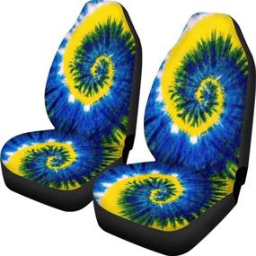 img 4 attached to 🌈 Abstract Swirl Tie Dye Print Universal Car Seat Cover for Front Only - Bright Bucket Seats Protector, Set of 2, Anti-Slip & Durable