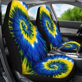 img 3 attached to 🌈 Abstract Swirl Tie Dye Print Universal Car Seat Cover for Front Only - Bright Bucket Seats Protector, Set of 2, Anti-Slip & Durable