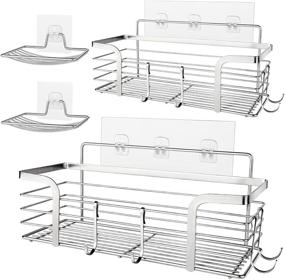 img 4 attached to No Drilling Wall Mounted Shower Caddy Shelves with Soap Dishes - 🛁 Rustproof Stainless Steel Bathroom Organizer for Kitchen, Shower Room - 2 Pack, Polished Silver