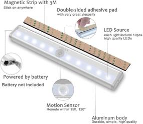 img 3 attached to Беспроводные LED-светильники Anbock на батарейках с датчиком движения, настенные светильники, 10 LED-ночных светильников для спальни, кухни, гардеробной, лестницы - набор из 4 штук.