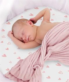 img 2 attached to Organic Cotton Bassinet Sheets - Cambria Baby. Fits Oval, Hourglass 🛏️ & Rectangle Shaped Pads. Pink/White Tulips, Hearts & Stripes Patterns. Pack of 3.