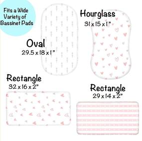 img 3 attached to Organic Cotton Bassinet Sheets - Cambria Baby. Fits Oval, Hourglass 🛏️ & Rectangle Shaped Pads. Pink/White Tulips, Hearts & Stripes Patterns. Pack of 3.