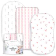 organic cotton bassinet sheets - cambria baby. fits oval, hourglass 🛏️ & rectangle shaped pads. pink/white tulips, hearts & stripes patterns. pack of 3. logo