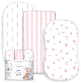 img 4 attached to Organic Cotton Bassinet Sheets - Cambria Baby. Fits Oval, Hourglass 🛏️ & Rectangle Shaped Pads. Pink/White Tulips, Hearts & Stripes Patterns. Pack of 3.