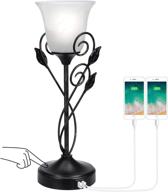 🍃 rustic leaf touch control table lamp with dual usb ports, 3-way dimmable glass torchiere nightstand lamp, led bulb included - ideal decorative accent lamp for living room, bedroom dresser logo