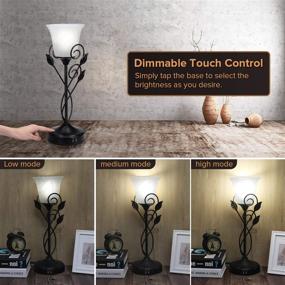 img 2 attached to 🍃 Rustic Leaf Touch Control Table Lamp with Dual USB Ports, 3-Way Dimmable Glass Torchiere Nightstand Lamp, LED Bulb Included - Ideal Decorative Accent Lamp for Living Room, Bedroom Dresser