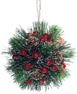 set of 2 frosted cedar berries mistletoe ball ornaments - 5 inches, christmas decor balls for doors, artificial xmas ornaments with pine cone and pine needle accents logo