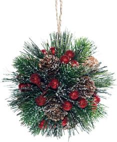 img 4 attached to Set of 2 Frosted Cedar Berries Mistletoe Ball Ornaments - 5 Inches, Christmas Decor Balls for Doors, Artificial Xmas Ornaments with Pine Cone and Pine Needle Accents