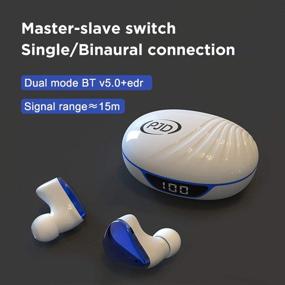 img 1 attached to 🎧 Беспроводные наушники PJD Bluetooth: премиальный звук высокой четкости, беспроводной зарядный футляр, защита от воды IPX6, встроенный микрофон (бело-синие)