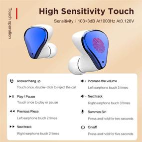 img 2 attached to 🎧 Беспроводные наушники PJD Bluetooth: премиальный звук высокой четкости, беспроводной зарядный футляр, защита от воды IPX6, встроенный микрофон (бело-синие)