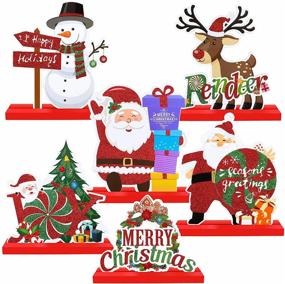 img 4 attached to 🎄 6-Pack ADXCO Christmas Table Decorations: Santa, Snowman, Reindeer - Merry Christmas & Happy Holidays Centerpieces for Dinner Party, Coffee Table - Boutique Edition