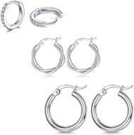 💍 white gold plated sterling silver huggie hoop earrings set - lightweight and hypoallergenic jewelry for women and girls logo