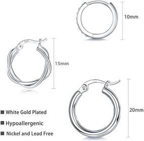 img 3 attached to 💍 White Gold Plated Sterling Silver Huggie Hoop Earrings Set - Lightweight and Hypoallergenic Jewelry for Women and Girls