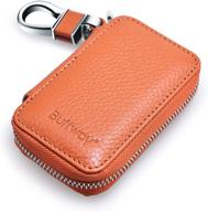 buffway car keychain: genuine leather key holder with coin holder, metal hook, and zipper bag – brown logo