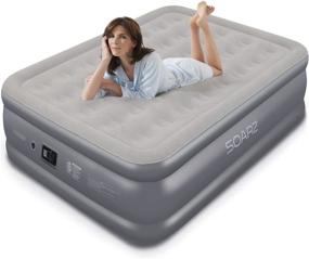 img 4 attached to 🛏️ SOARZ Queen Air Mattress with Built-in Pump - Upgraded Double High Luxury Flocked Top Airbed for Camping, Travel, and Indoor Use - 18" Bed Height (Queen)