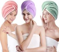 👸 microfiber hair towel wrap 3 pack for women and girls - quick dry, super absorbent hair drying turban for curly, long, and thick hair - anti frizz hair towels for women logo