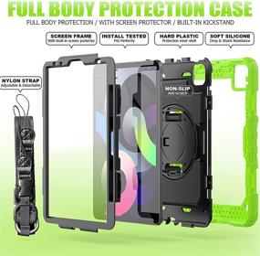 img 3 attached to 📱 Ausleben iPad Air 4th Generation 10.9-inch/iPad Pro 11-inch 2020/2018 Case - Black+Green, With Built-in Screen Protector, 360 Rotating Kickstand, Hand Strap, and Adjustable Shoulder Strap