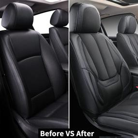 img 1 attached to Coverado Front Seat Covers: 2-Piece Breathable Fabric & Leather Car Seat Protectors for Sedans, SUVs, and Pick-up Trucks - Black