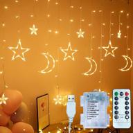 🌟 11.5ft starry string curtain lights with moons and stars: led night light for home decoration, party - remote control, aa battery/usb powered логотип