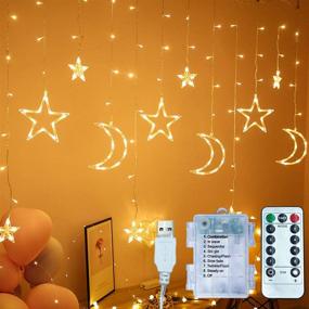 img 4 attached to 🌟 11.5ft Starry String Curtain Lights with Moons and Stars: LED Night Light for Home Decoration, Party - Remote Control, AA Battery/USB Powered