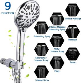 img 3 attached to 🚿 High Pressure Handheld Shower Head Set by FRUD - 9 Powerful Functions, High Flow Hand Held Showerhead Spray Set with 59 Inch Stainless Steel Hose in Chrome Finish for Ultimate Shower Experience