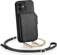 📱 zve iphone 11 wallet case - credit card holder, crossbody chain, handbag purse, wrist strap, zipper leather cover for apple iphone 11 6.1 inch 2019 - black logo