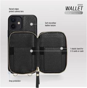 img 2 attached to 📱 ZVE iPhone 11 Wallet Case - Credit Card Holder, Crossbody Chain, Handbag Purse, Wrist Strap, Zipper Leather Cover for Apple iPhone 11 6.1 inch 2019 - Black