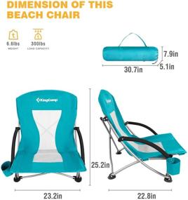 img 2 attached to 🪑 KingCamp Low Beach Chair: Folding, Lightweight, Portable Backpack Chair for Adults with Cup Holder & Pocket. Ideal for Outdoor Camping, Concerts, Festivals, Travel, Sports, Lawn, and Sand - Cyan Color