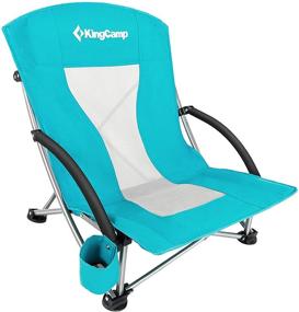 img 4 attached to 🪑 KingCamp Low Beach Chair: Folding, Lightweight, Portable Backpack Chair for Adults with Cup Holder & Pocket. Ideal for Outdoor Camping, Concerts, Festivals, Travel, Sports, Lawn, and Sand - Cyan Color