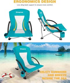 img 1 attached to 🪑 KingCamp Low Beach Chair: Folding, Lightweight, Portable Backpack Chair for Adults with Cup Holder & Pocket. Ideal for Outdoor Camping, Concerts, Festivals, Travel, Sports, Lawn, and Sand - Cyan Color