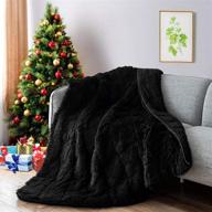 🖤 lofus faux fur weighted blanket: cozy shaggy longfur sherpa blanket for adults, 15lbs – plush, washable and warm - 60"x80" (black) logo