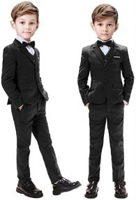 img 3 attached to 5-Piece Slim Fit Gent M Boys Wedding Suit Set - Black Blue Blazer Pants Outfit