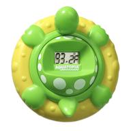 aquatopia floating digital infant bath thermometer with audible alarm for safe temperature monitoring, green logo