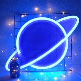 img 1 attached to 🌌 Знак неона Planetary Blue LED - планетарная настенная лампа с батареей/USB для домашнего декора, детской комнаты, вечеринки и рождественского украшения - неоновый свет Космоса +