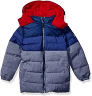 🧥 perry ellis boys' textured colorblock puffer: stylish and comfortable winter wear for kids logo