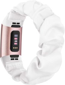 img 4 attached to 🎀 Soft Cloth Elastic Scrunchie Bands Compatible with Fitbit Charge 4 / Charge 3 / Charge 3 SE, for Women Men (Small, White)