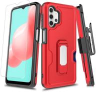 eclipse legend cases for samsung galaxy a32 5g with tempered glass screen protector and kickstand belt clip holster with credit card slot case (red) logo