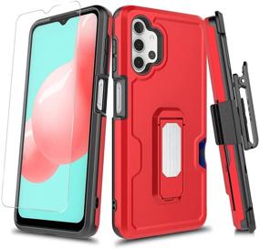 img 4 attached to Eclipse Legend Cases For Samsung Galaxy A32 5G With Tempered Glass Screen Protector And Kickstand Belt Clip Holster With Credit Card Slot Case (Red)