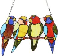 🦜 bieye w10001 tropical birds tiffany style stained glass window panel: exquisite 14.5-inch wide decor with chain (4 parrots) logo