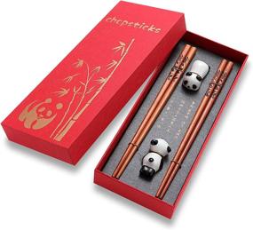 img 4 attached to 🐼 Efaithtek Cute Panda Chopsticks and Rest Gift Set: Reusable Wooden Chopsticks with Ceramic Holder, Ideal for Wedding, Anniversary, Birthday Presents! (2 Pairs)