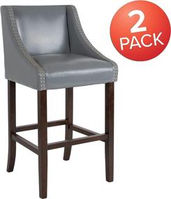 img 2 attached to 🪑 Transitional Walnut Barstools - Set of 2, 30" High Carmel Series with Accent Nail Trim, Light Gray LeatherSoft by Flash Furniture