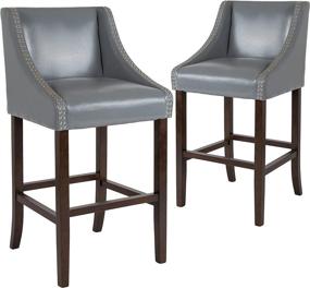 img 3 attached to 🪑 Transitional Walnut Barstools - Set of 2, 30" High Carmel Series with Accent Nail Trim, Light Gray LeatherSoft by Flash Furniture