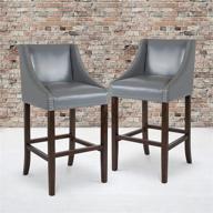 🪑 transitional walnut barstools - set of 2, 30" high carmel series with accent nail trim, light gray leathersoft by flash furniture logo