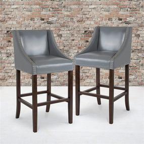 img 4 attached to 🪑 Transitional Walnut Barstools - Set of 2, 30" High Carmel Series with Accent Nail Trim, Light Gray LeatherSoft by Flash Furniture